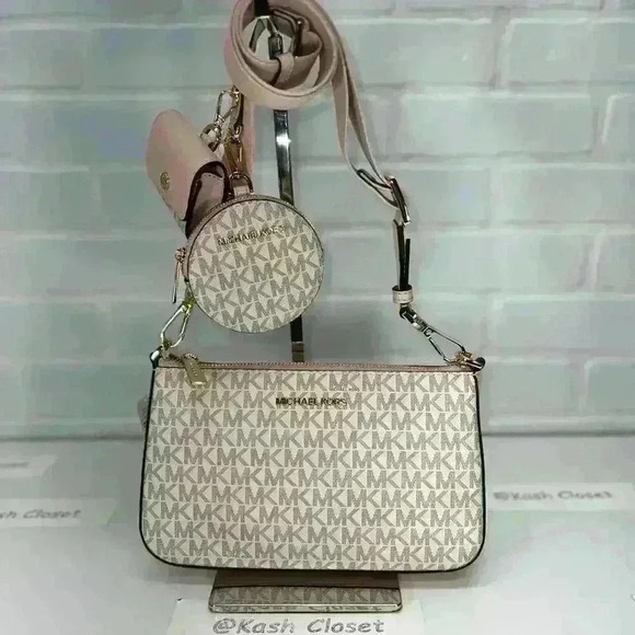 Michael Kors Crossbody Tech Attach Adjustable Strap MK Signature Powder Blush Mt - Picture 8 of 8